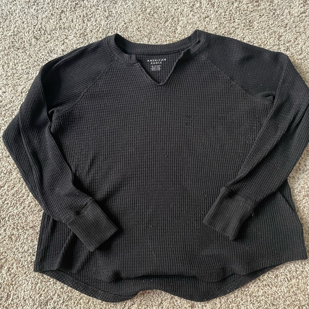 American Eagle Outfitters Black Waffle Knit Top